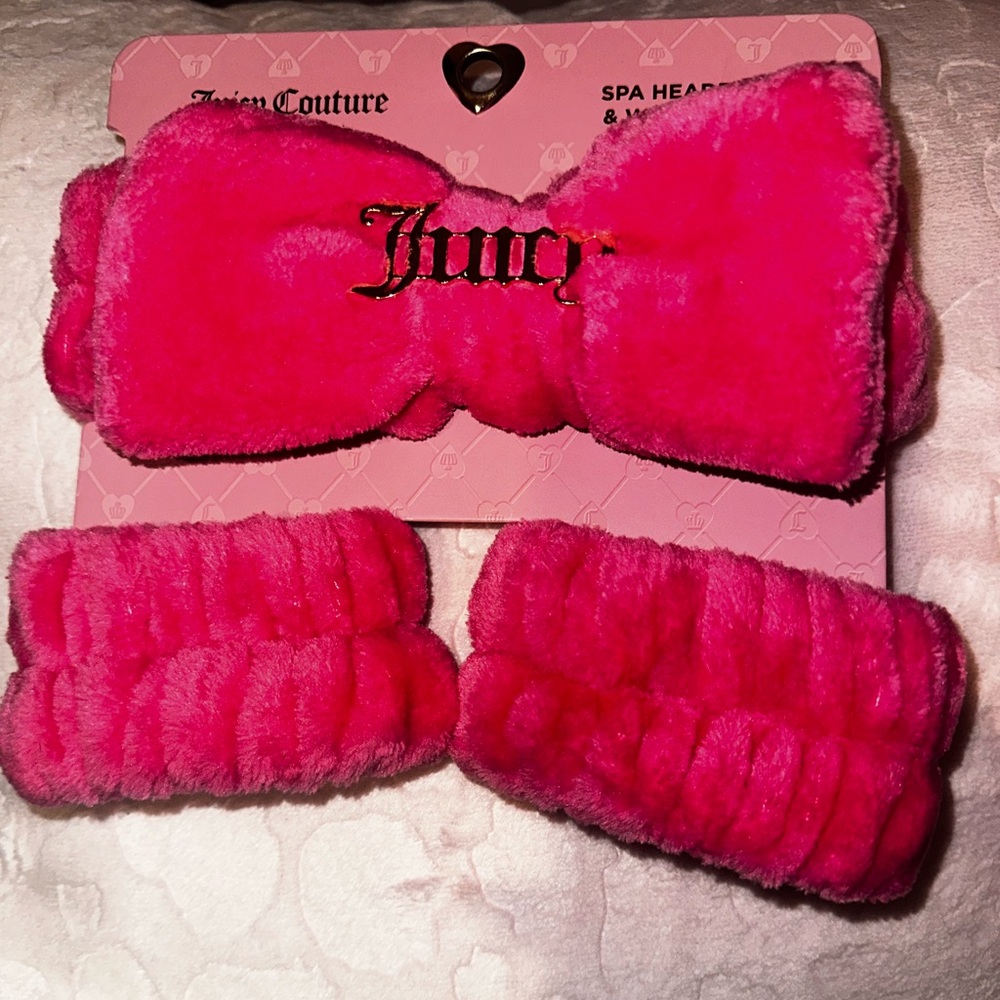 Juicy Couture pink bow spa headband and wristbands
